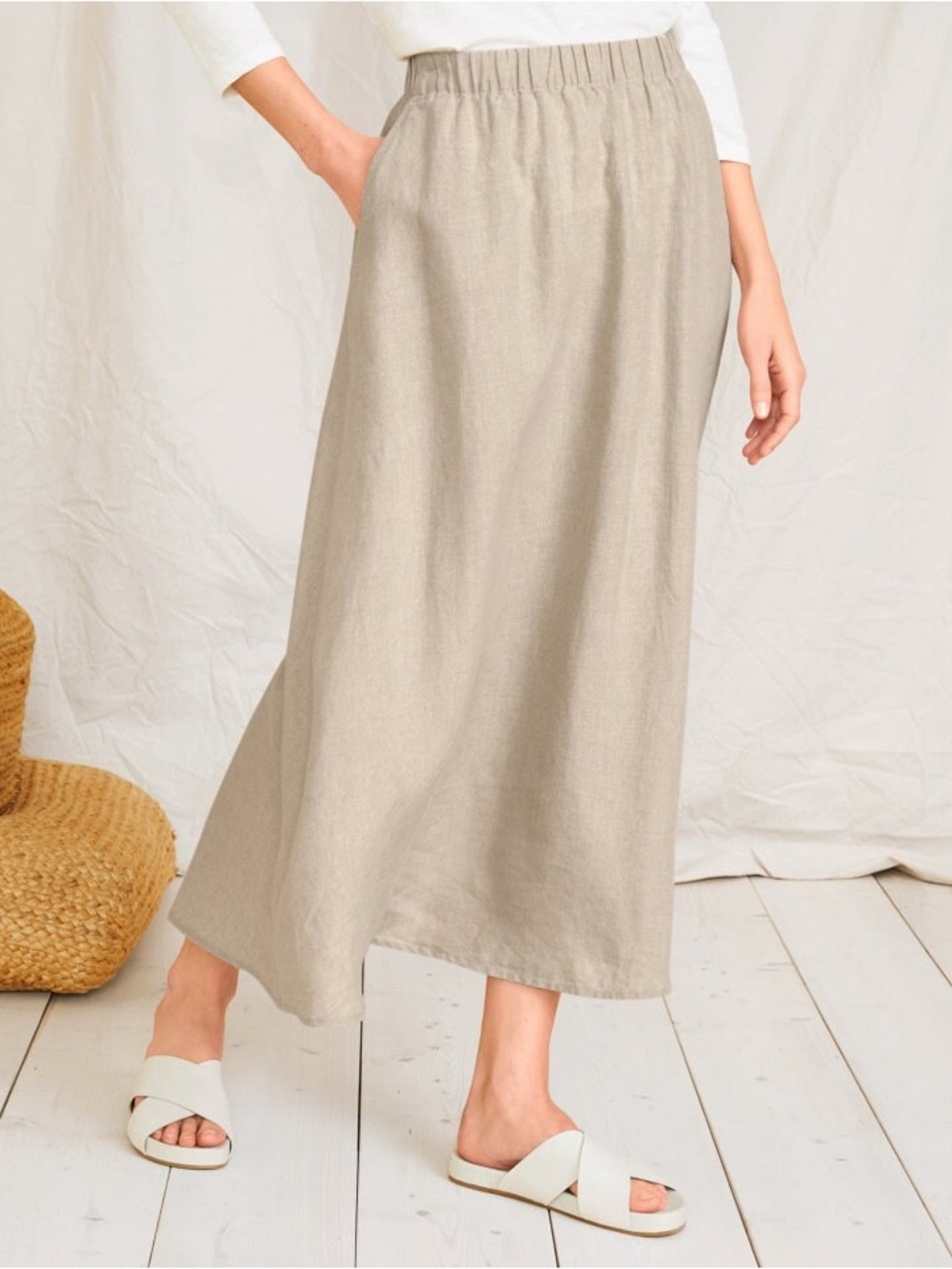 Eileen Fisher Organic Linen Gathered Skirt NEW $158
